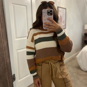 Striped Women's Sweater - Brown, Green, White